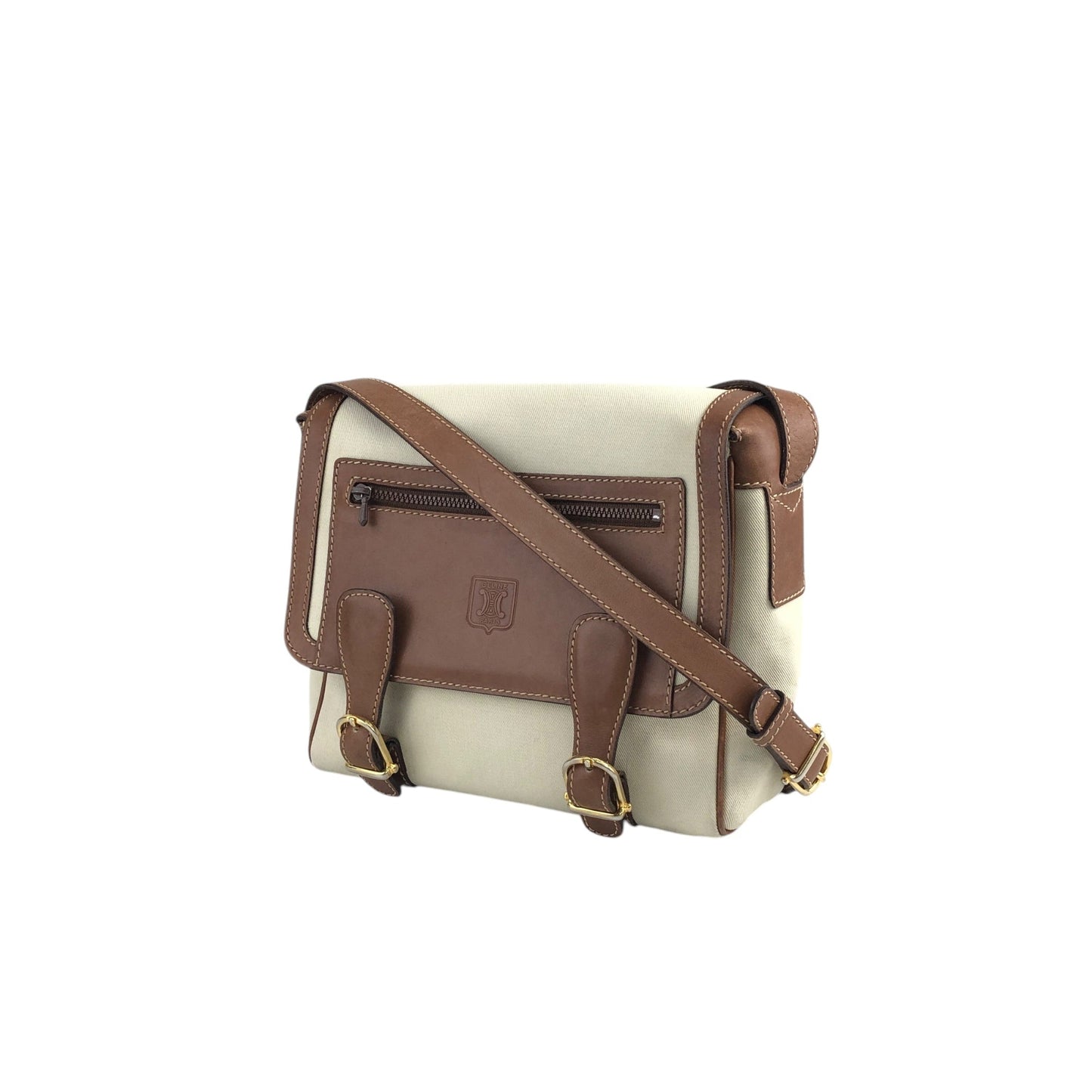 CELINE  Shoulder bag White×Brown Vintage ue3evj