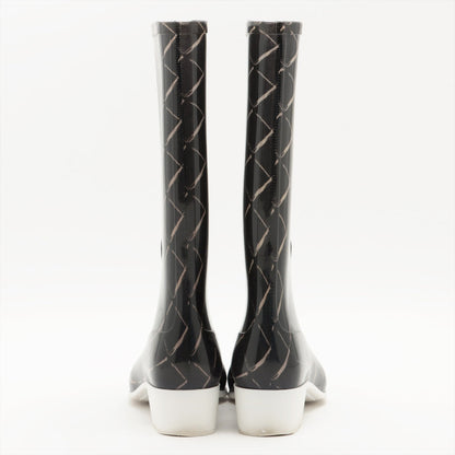 Chanel Coco Laver Rain Boots 35  Black x Beige Upper Inside Head Yogurt at