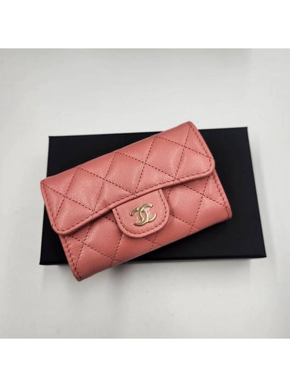 Gold Hardware CC Logo Classic Lambskin Flap Card Wallet Light Pink Chanel