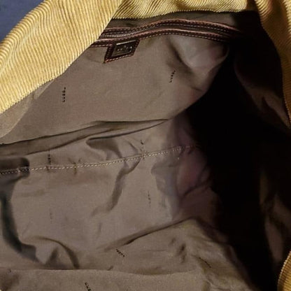 Fendi Camel Corduroy & Brown Leather Roll Tote