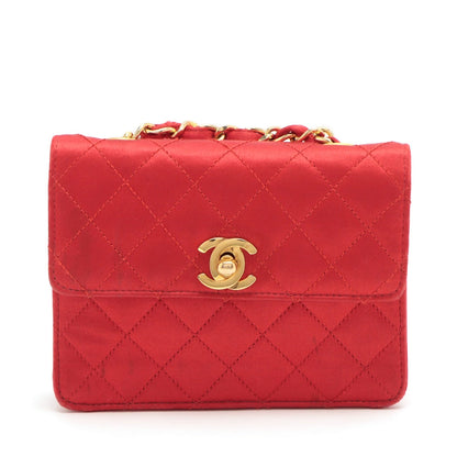 Chanel Mini Matrasse Satin Chain Shoulder Bag Red Gold  1st