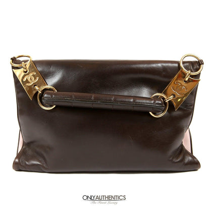 Chanel Pink and Brown Leather Handle Clutch