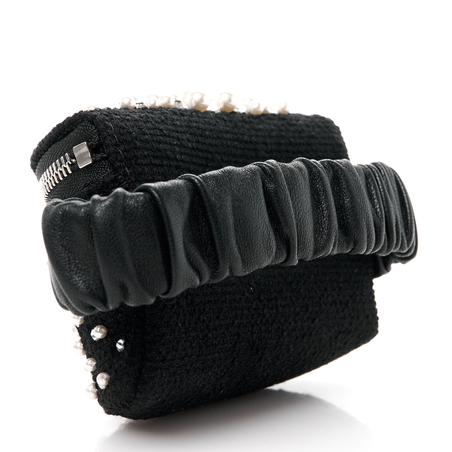 Tweed Pearl Lambskin Quilted Arm Coin Purse Black