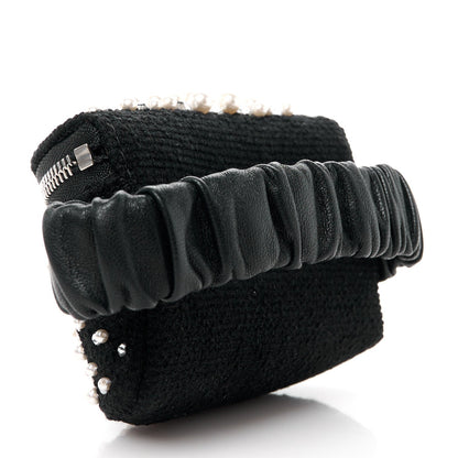 Tweed Pearl Lambskin Quilted Arm Coin Purse Black