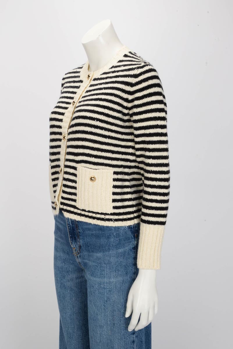 Dior Ecru & Black Striped Knit Mariniere Cardigan FR 40