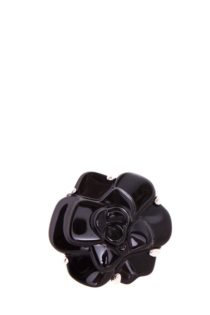 Chanel 18k White Gold & Black Onyx Camelia Ring