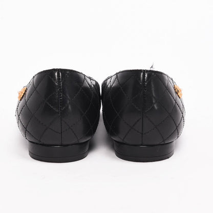 Chanel Black Quilted Camellia Charm Flats 37