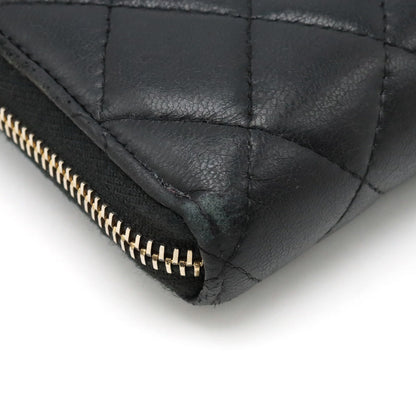 CHANEL MATRACE COCOMARK ROUNDFASNER Long Wallet Leather Black Black Gold  A50097