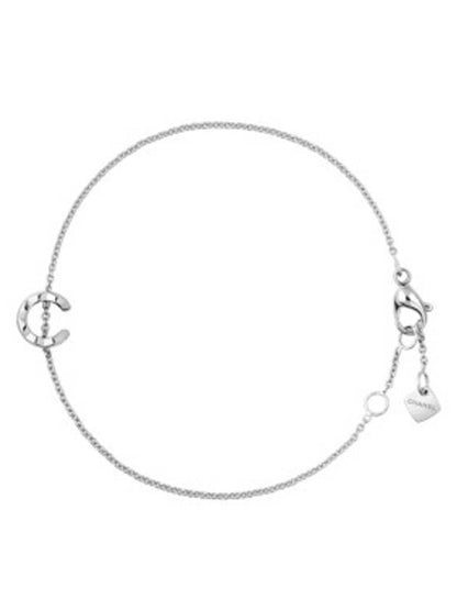 Coco Quilted Motif Chain Bracelet Silver Chanel