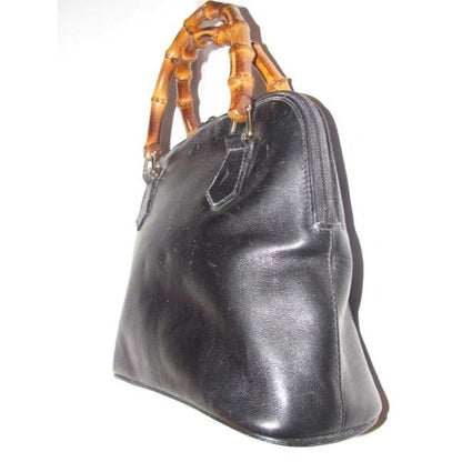 Gucci Vintage Pursesdesigner Purses Dark Navy Leather With Bamboo Handles And Accents Satchel