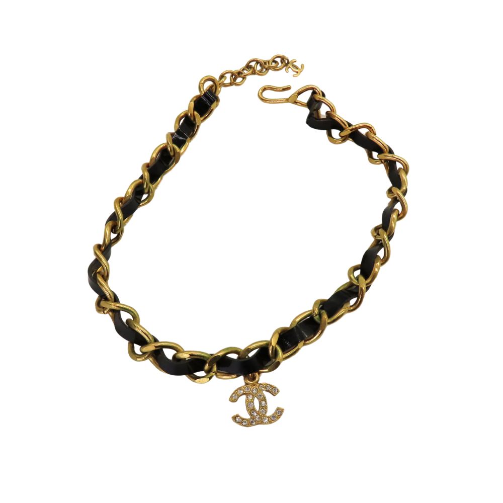 Chanel Enamel Leather Coco Mark Necklace Choker 96