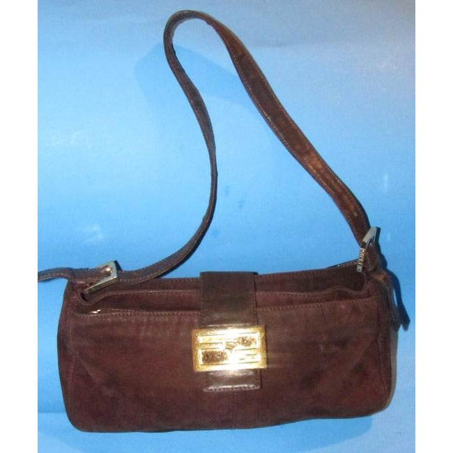 Fendi Shoulder Bag Multiple Hobo Compartment Style Brown Suedepurple Enamel Ff And Leather Satchel
