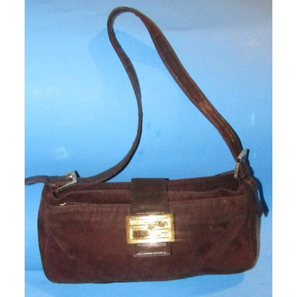 Fendi Shoulder Bag Multiple Hobo Compartment Style Brown Suedepurple Enamel Ff And Leather Satchel