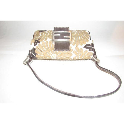 Fendi Zucchino Beaded Pursesdesigner Purses Brown Floral Print W Beads Canvas Leather Beading Baguet