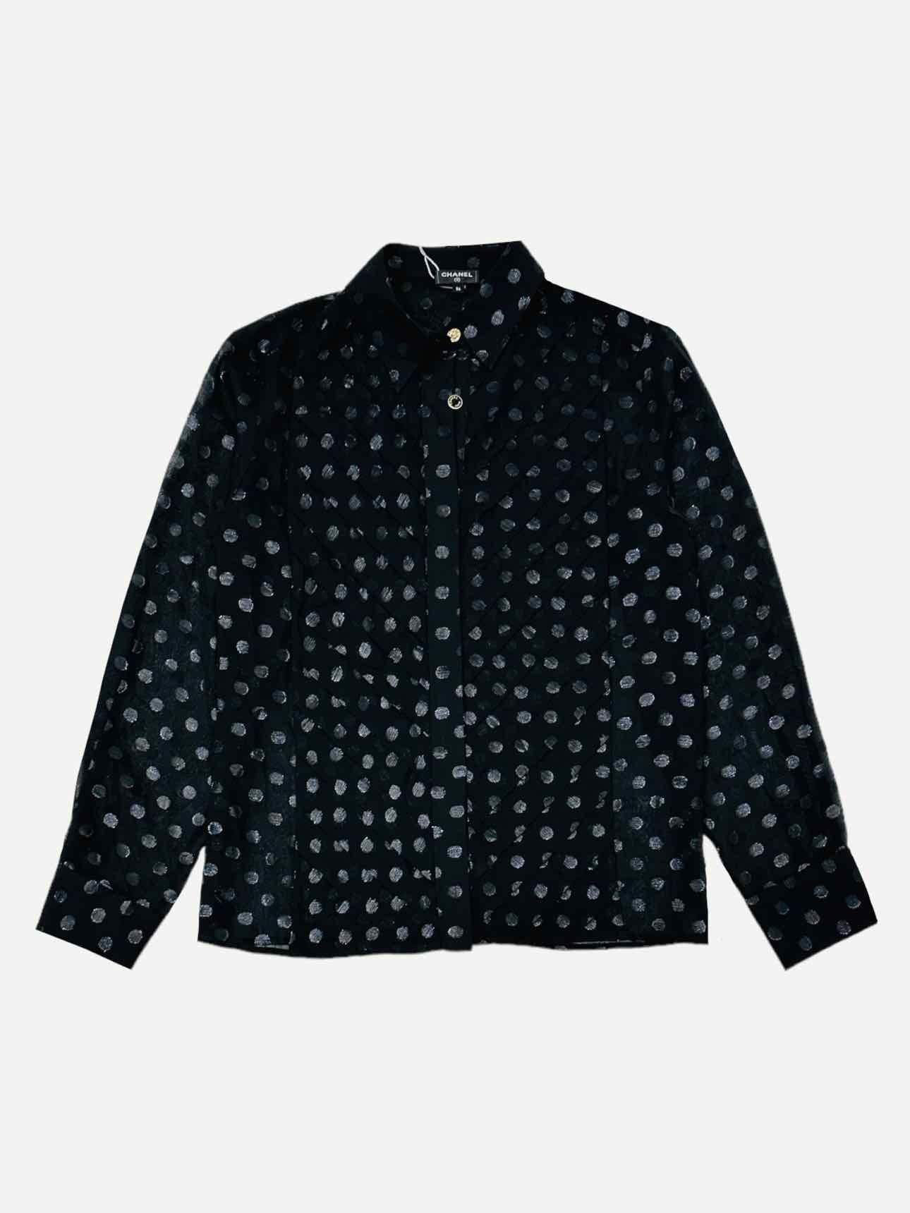 CHANEL 2023 Black Polka Dot Top & Pants Outfit