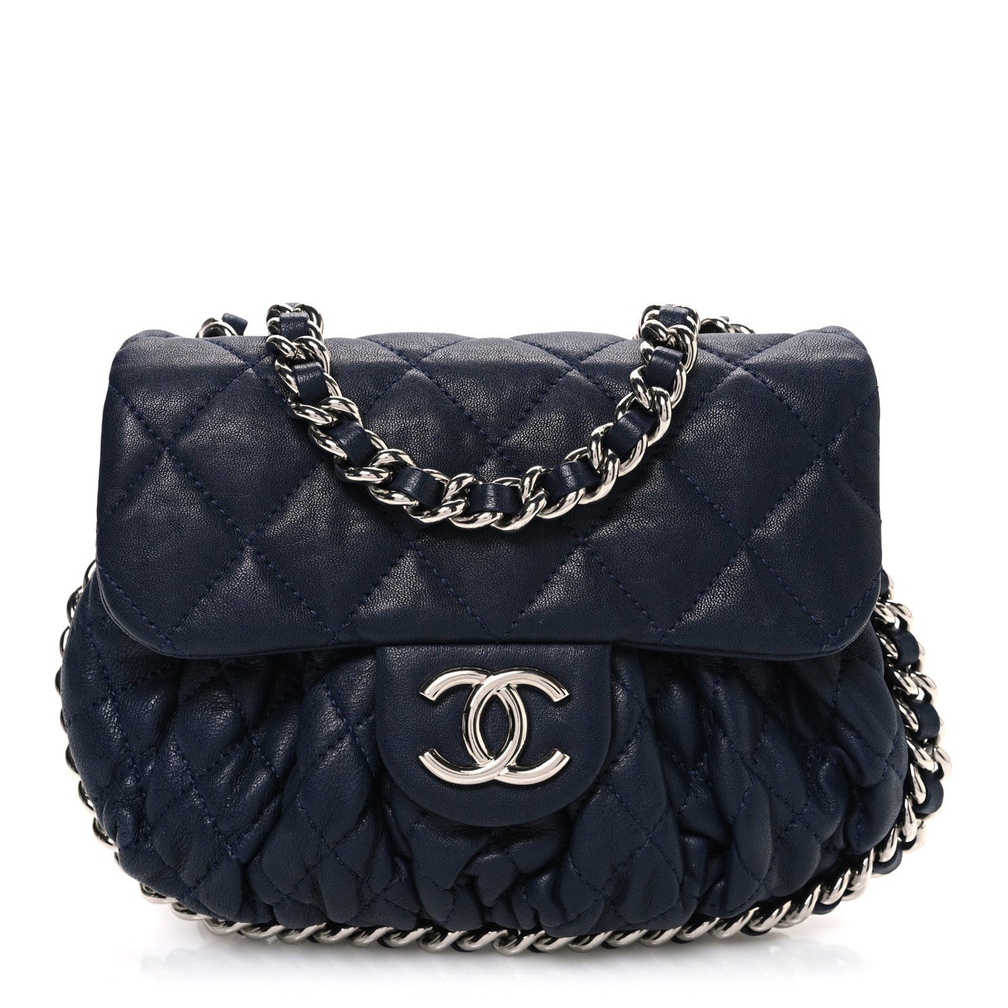 Washed Lambskin Quilted Mini Chain Around Messenger Navy Blue