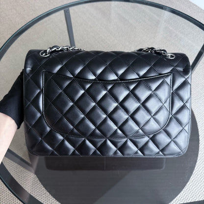 Chanel Classic Flap Jumbo - Double Flap 30CM Quilted Lambskin Black Silver Hardware Series 16