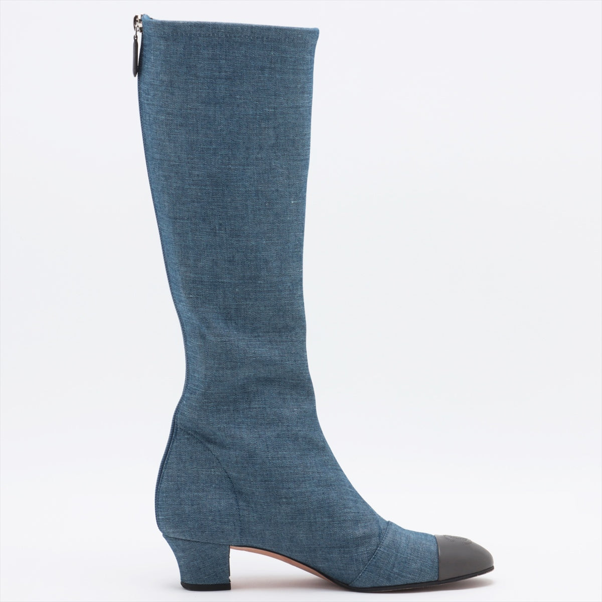 Chanel Coco Denim x Leather Long Boots 36C  Navy Fingerprint Part Yablet