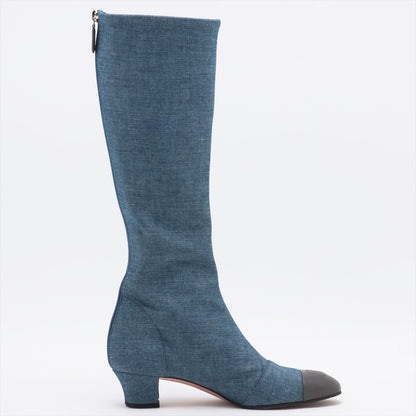 Chanel Coco Denim x Leather Long Boots 36C  Navy Fingerprint Part Yablet