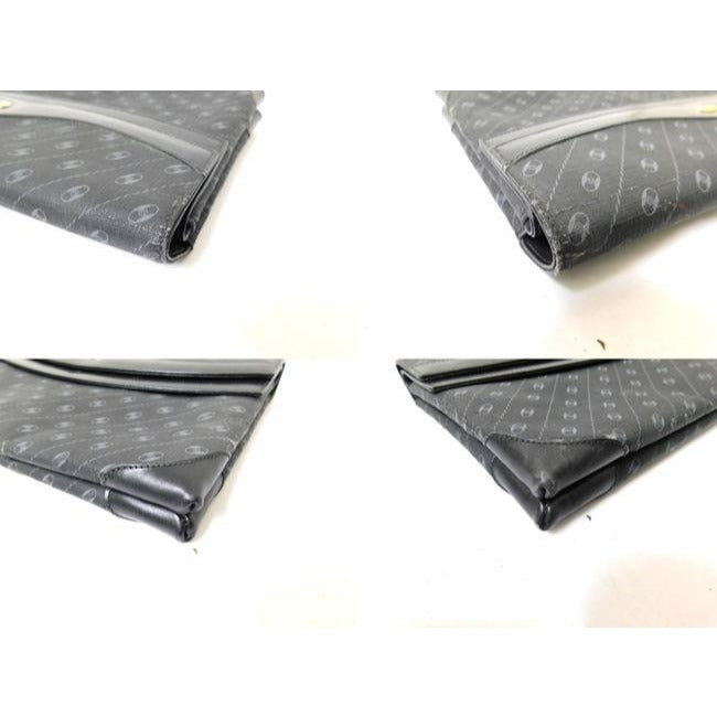 ON SALE! Gucci Vintage Purses Grey Diagonal Oval Logo Print On Black Coated Canvas And Leather