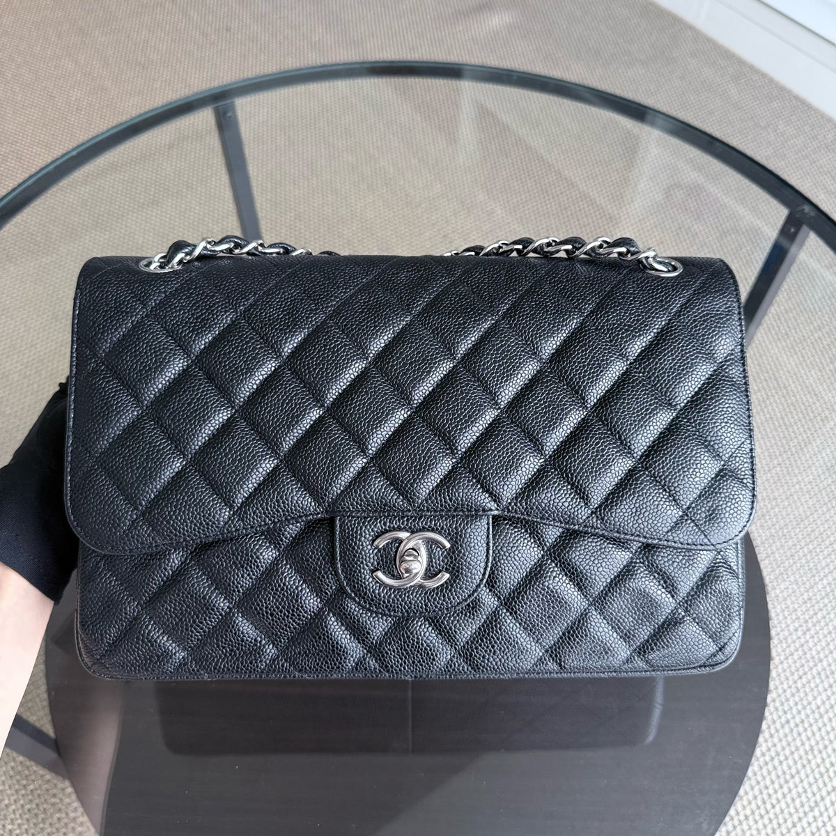 Chanel Classic Flap Jumbo - Double Flap Caviar 30CM Quilted Black Silver Hardware Series 16