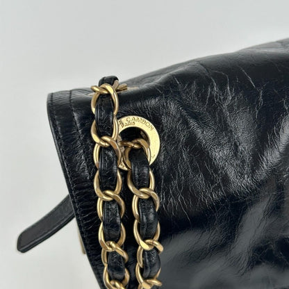 Chanel Medium Flap Bag Black Beige Cream Leather MR