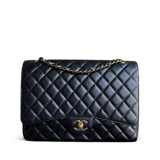 Chanel Classic Flap Maxi - Caviar Double Flap 33CM Quilted Black Gold Hardware Series 18