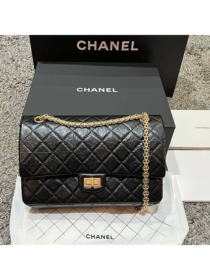 255 Vintage Calfskin Gold Tone Metal Large Flap Shoulder Bag Black Chanel
