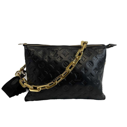 LOUIS VUITTON - Coussin MM - Black Leather Shoulder Bag w/ 2 Straps FULL KIT