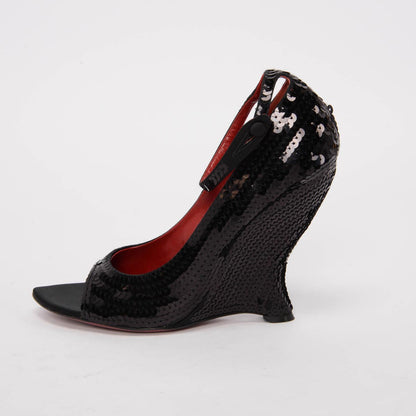 Yves Saint Laurent Black Sequin Wedges 40