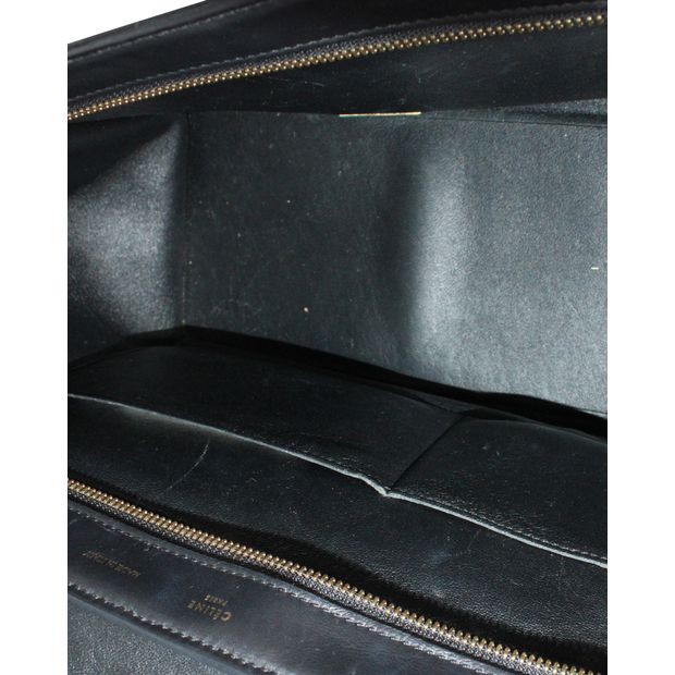 Celine Dark Blue/ Black/ Khaki Trapeze Bag In Calf Hair
