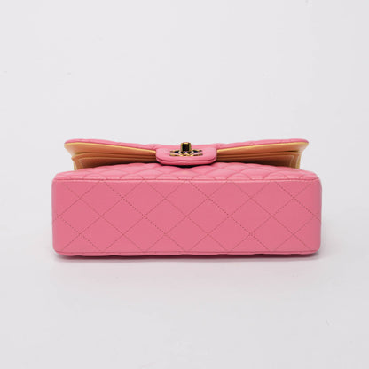 Chanel Pink & Yellow Quilted Lambskin Small Classic Flap Bag