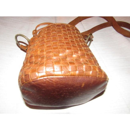 Fendi Chestnut Leather Intrecciato/Woven Crossbody Bucket Bag