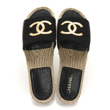Wool Laminated Lambskin CC Slide Sandals 41 Black Gold
