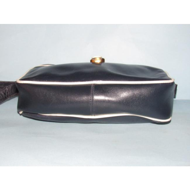 SALE! Gucci Navy Blue Leather With White Piping Shoulder Bag