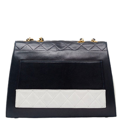 Chanel Vintage Mattress Wicker Gold  Chain houlder Bag Navi White  Lady Chanel