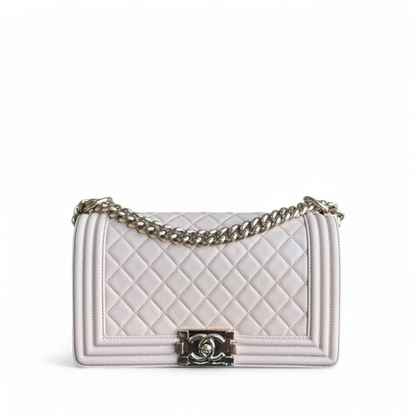 Chanel Boy Medium - 25CM Quilted Lambskin Light Nude Pink Gold Hardware Series 23