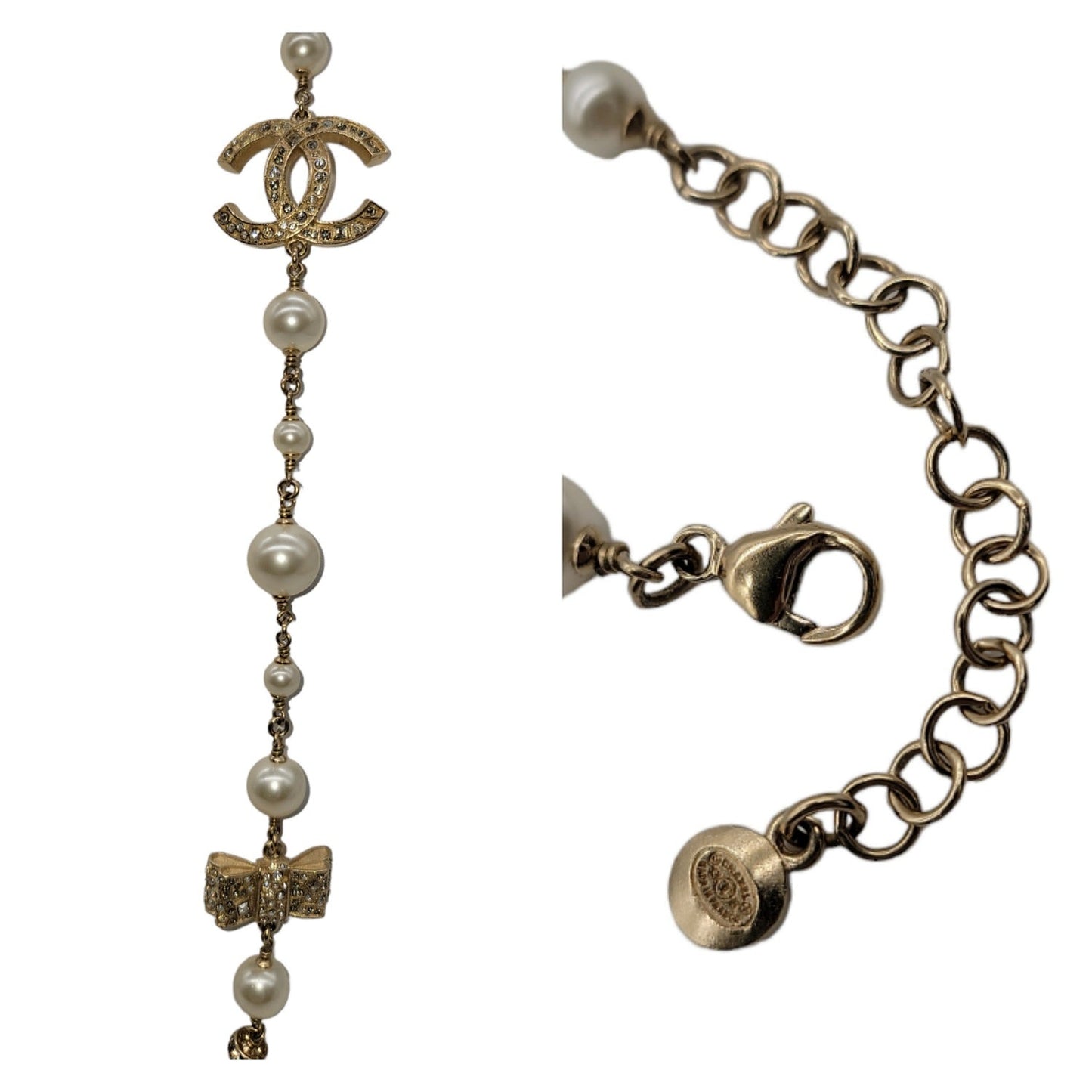Chanel CC Faux Pearl and Crystal Long Necklace