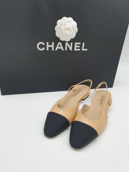 Slingbacks Goatskin Grosgrain & Beige Black Chanel