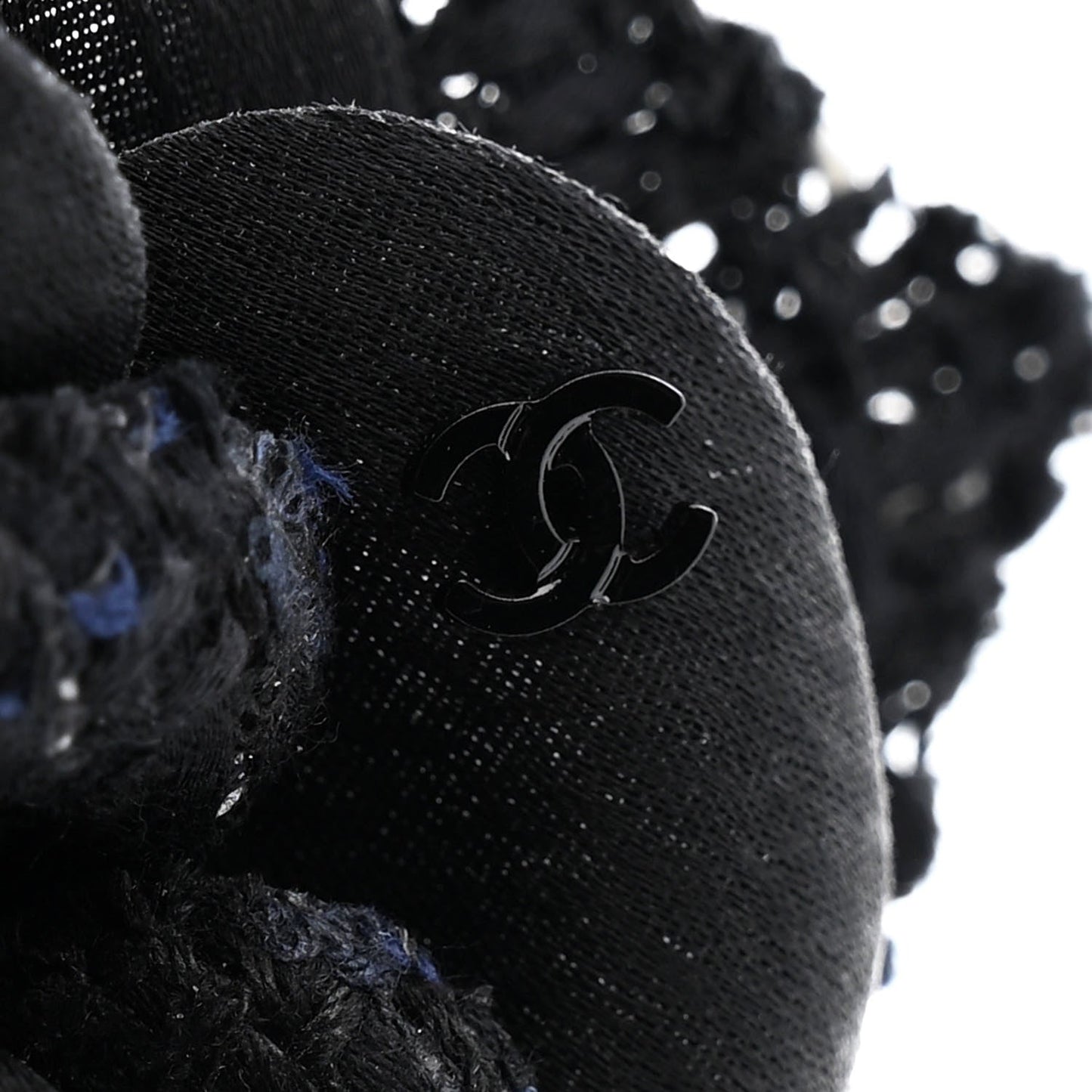 Tweed Camellia Pin Brooch Black White