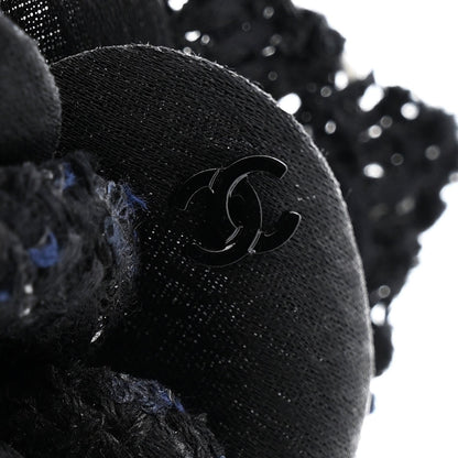 Tweed Camellia Pin Brooch Black White
