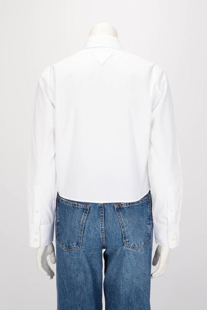 Prada White Cotton Crystal Embroidered Poplin Shirt IT 36