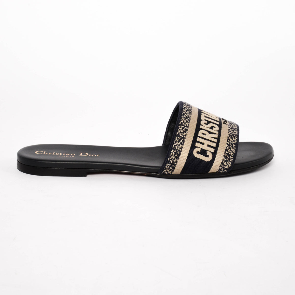 Dior Deep Blue Embroidered Canvas DWay Slides 39
