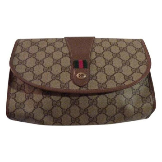 Gucci Vintage Purses Brown Leather And Gg Leather Clutch