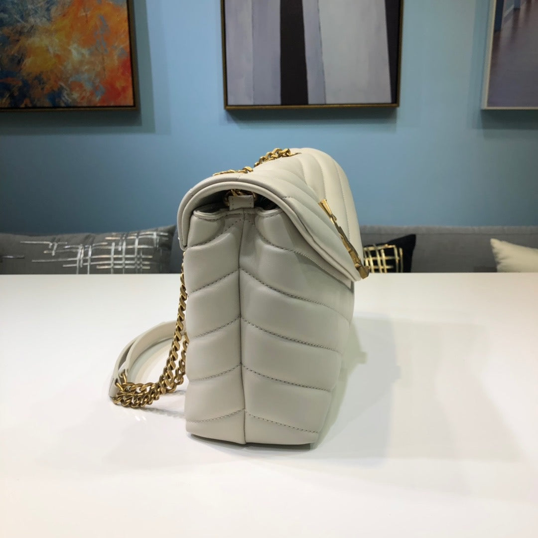 Yves Saint Laurent Loulou Small Chain Bag In Matelassé "Y" White