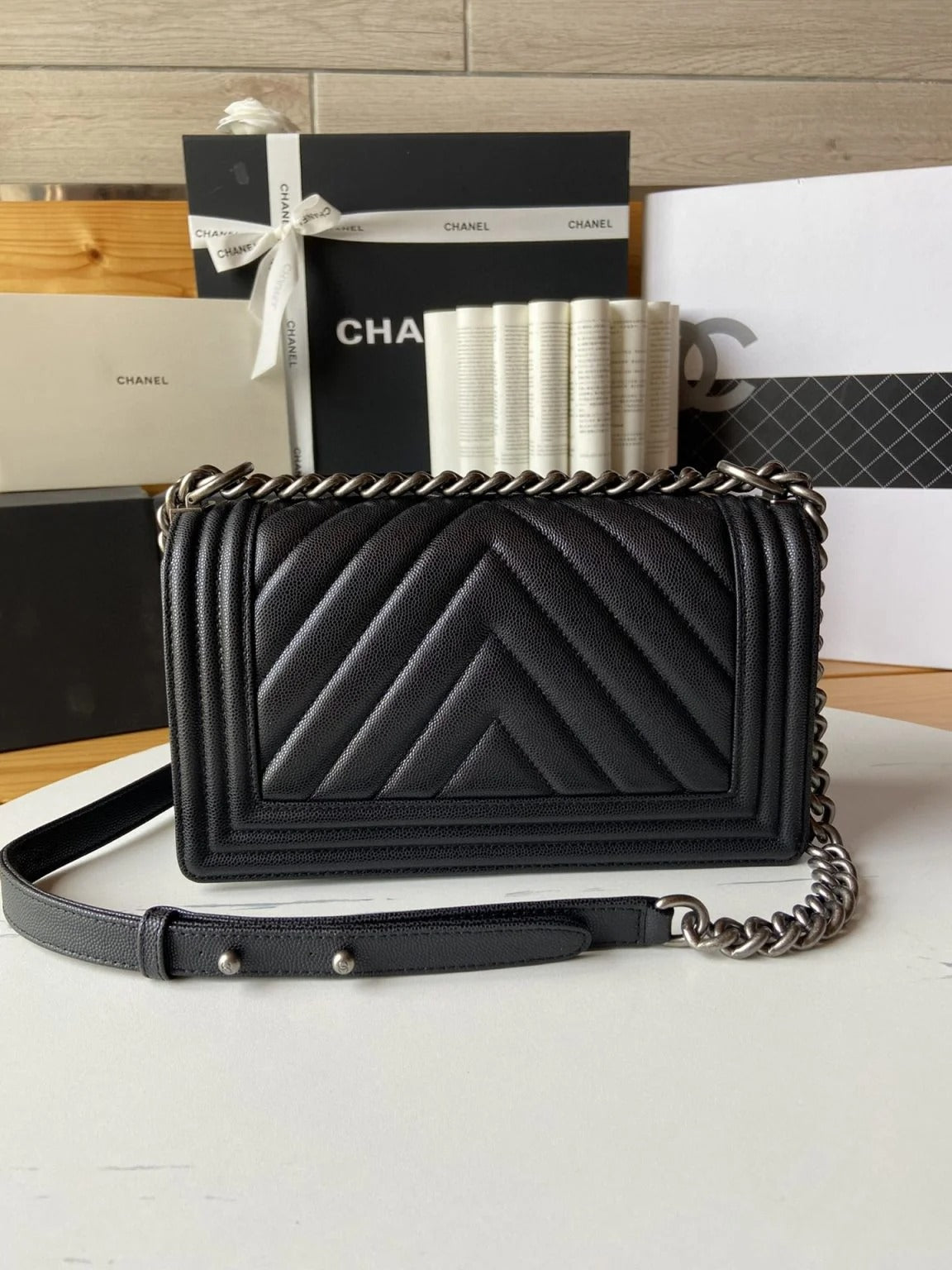 Chanel Boy V Caviar Handbags