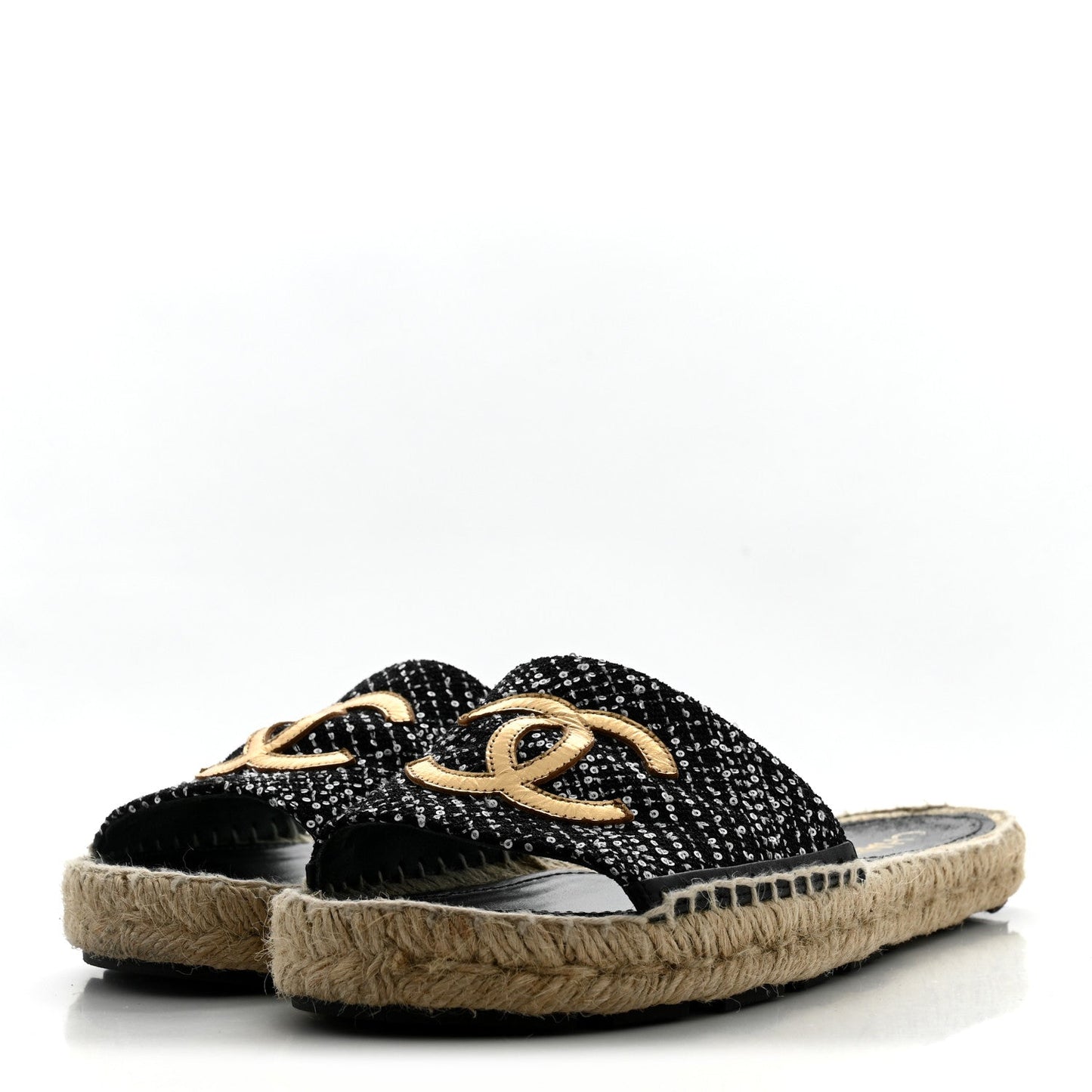 Wool Laminated Lambskin CC Slide Sandals 39 Black Gold