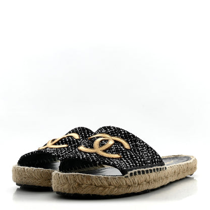 Wool Laminated Lambskin CC Slide Sandals 39 Black Gold