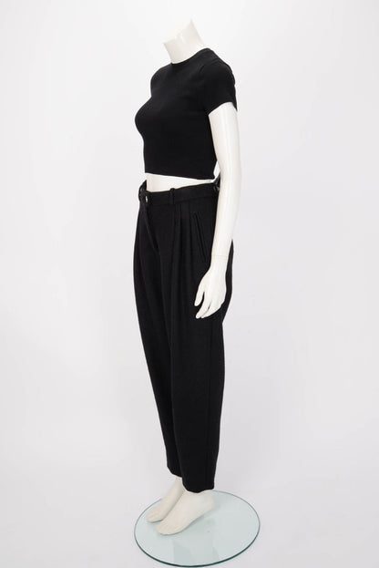 Chanel Black Wool Crystal CC Button Pants FR 38