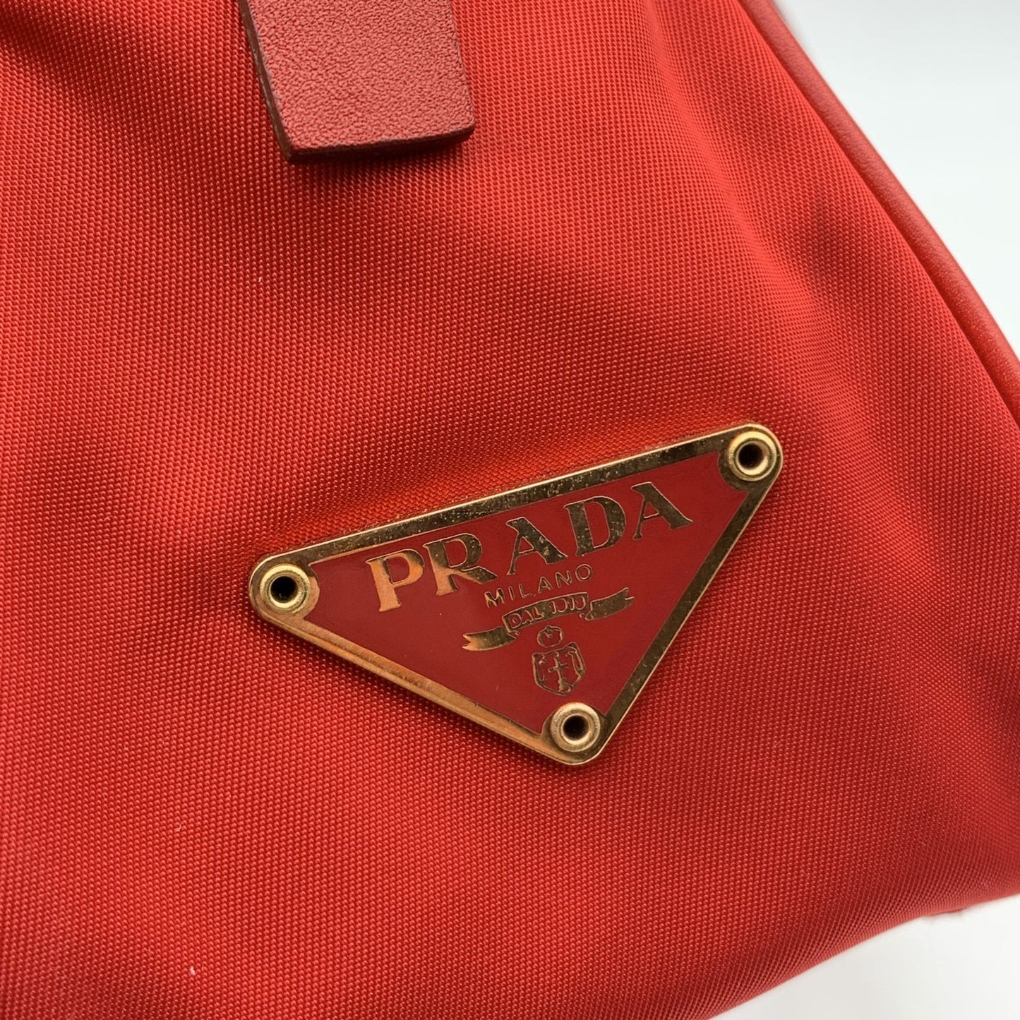 Prada Red Tessuto Travel Canvas And Leather Bowling Bag Bl0081